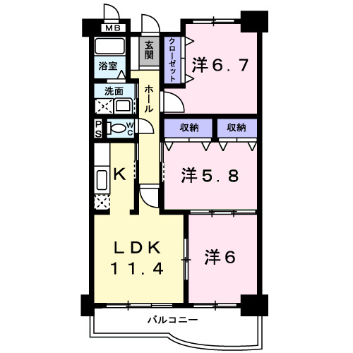 アンソレイエ湊の間取り