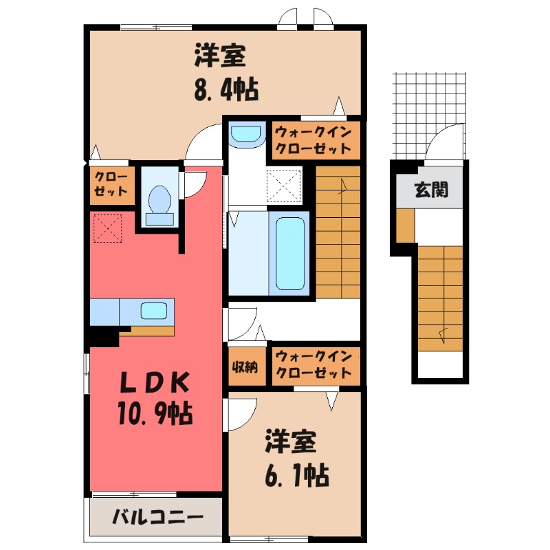 筑西市下中山のアパートの間取り