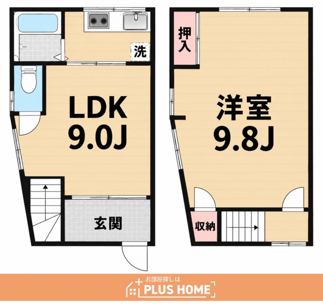 ＪＲ阪和線 六十谷駅 徒歩5分 2階建 築56年の間取り写真