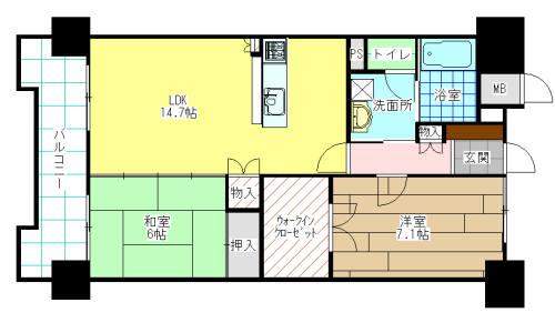 北九州市小倉北区大手町のマンションの間取り