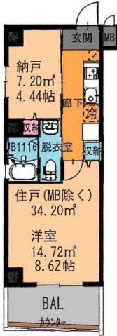 東大阪市川俣のマンションの間取り