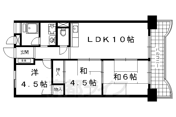 京都市右京区西院月双町のマンションの間取り