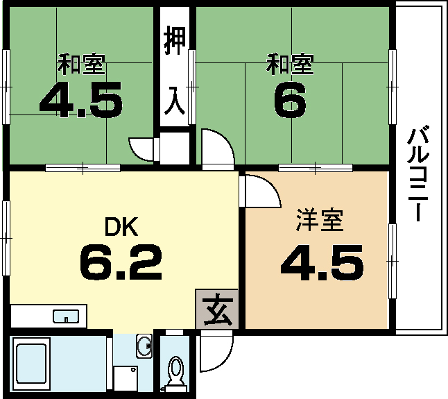 城陽市富野のアパートの間取り