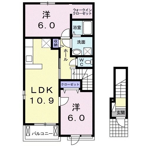 角田市梶賀のアパートの間取り