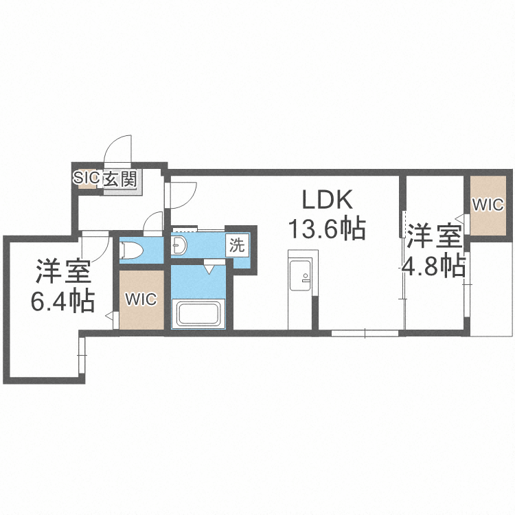 【札幌市中央区南十四条西のマンションの間取り】