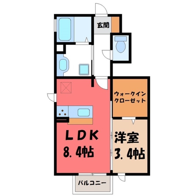 宇都宮市ゆいの杜のアパートの間取り