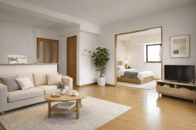 居室・リビング　家具はＡＩ生成しています。