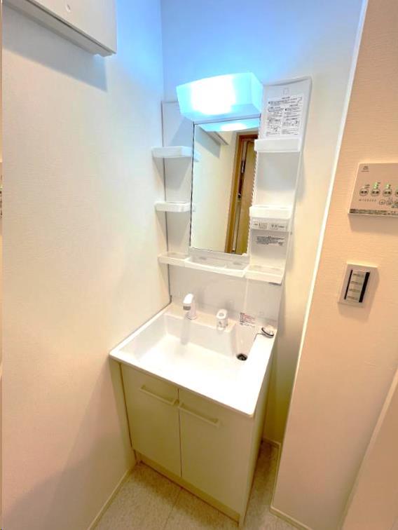 洗面設備　シャワー付の独立洗面台です。