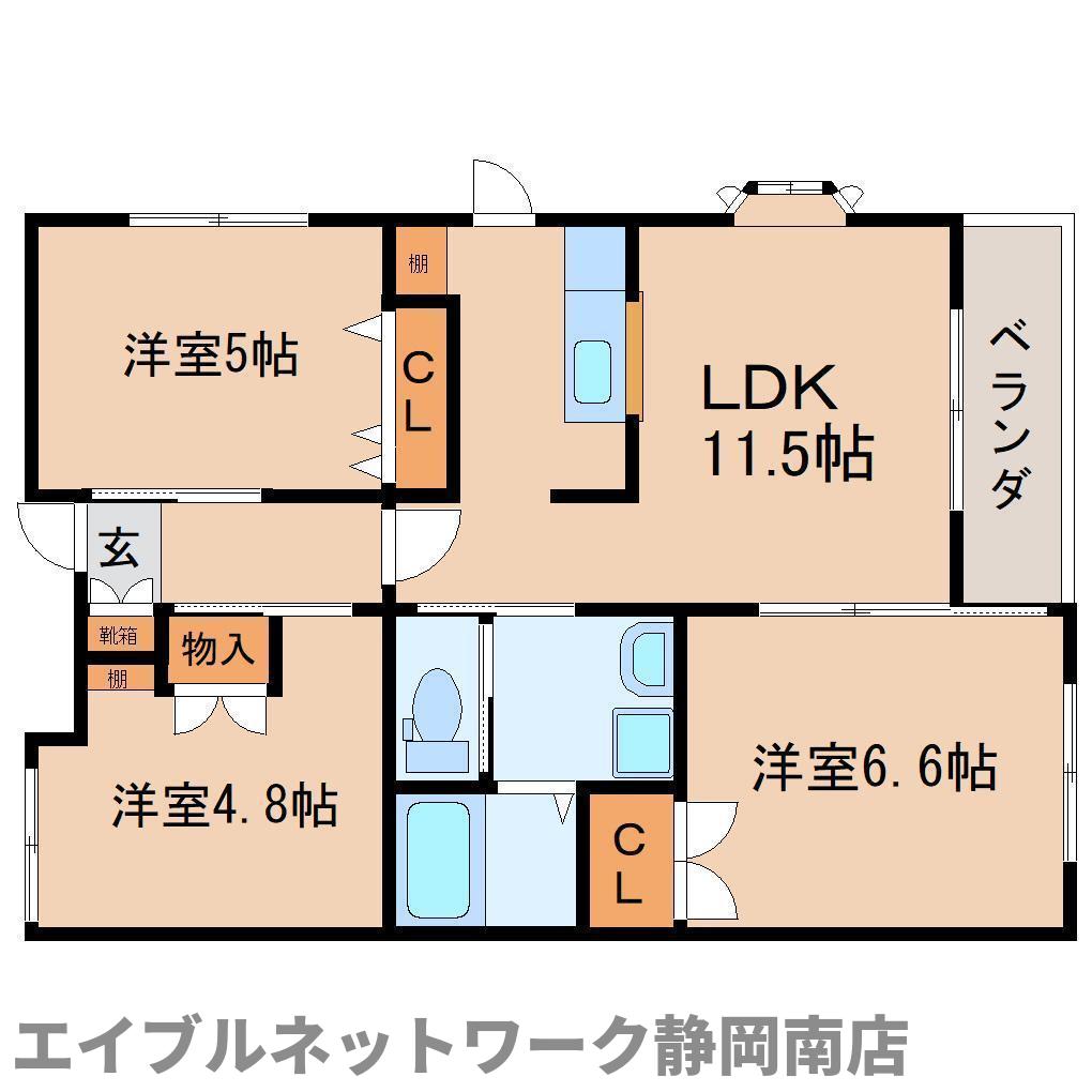 静岡市駿河区大谷のマンションの間取り