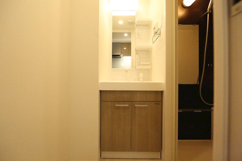 洗面設備　脱衣所　独立洗面台（シャンプードレッサー付）収納スペース有