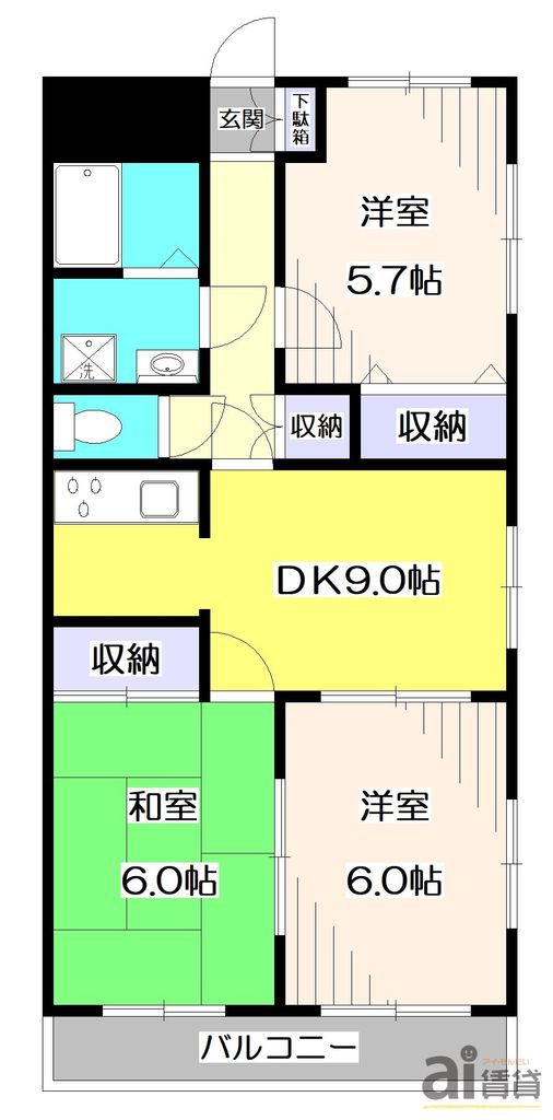 西武新宿線 小平駅 徒歩21分 3階建 築26年の間取り写真