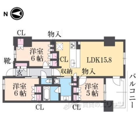 京都市中京区西ノ京南大炊御門町のマンションの間取り