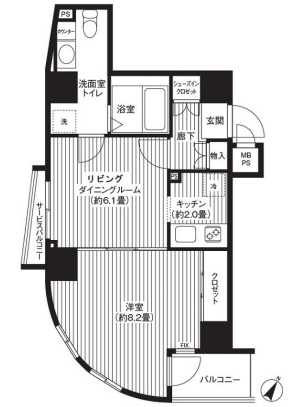 渋谷区本町のマンションの間取り