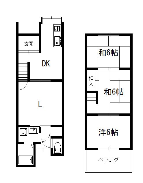 竹田桶ノ井町貸家の間取り