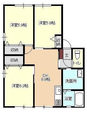 呉市焼山松ヶ丘のアパートの間取り