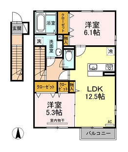 広島市安佐北区亀山のアパートの間取り