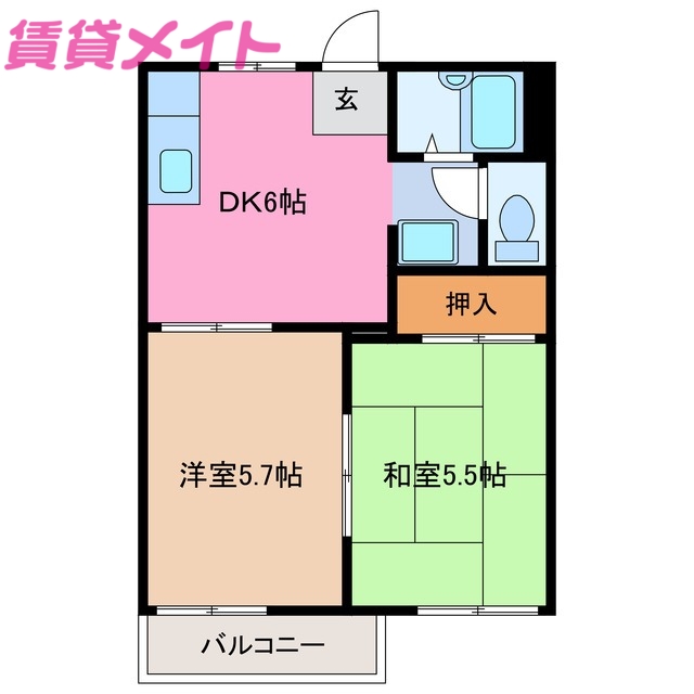 四日市市平津新町のアパートの間取り