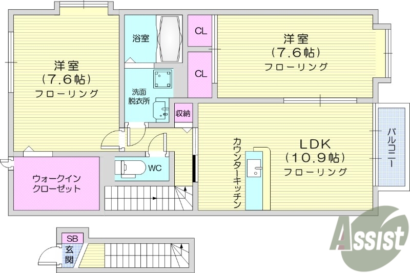 仙台市青葉区中山のアパートの間取り