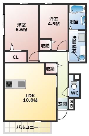 柏原市田辺のアパートの間取り