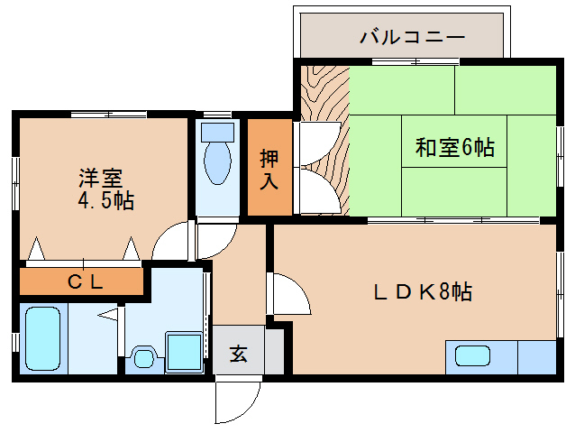 奈良市中山町のアパートの間取り