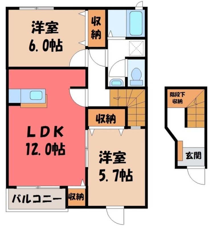 宇都宮市鶴田町のアパートの間取り