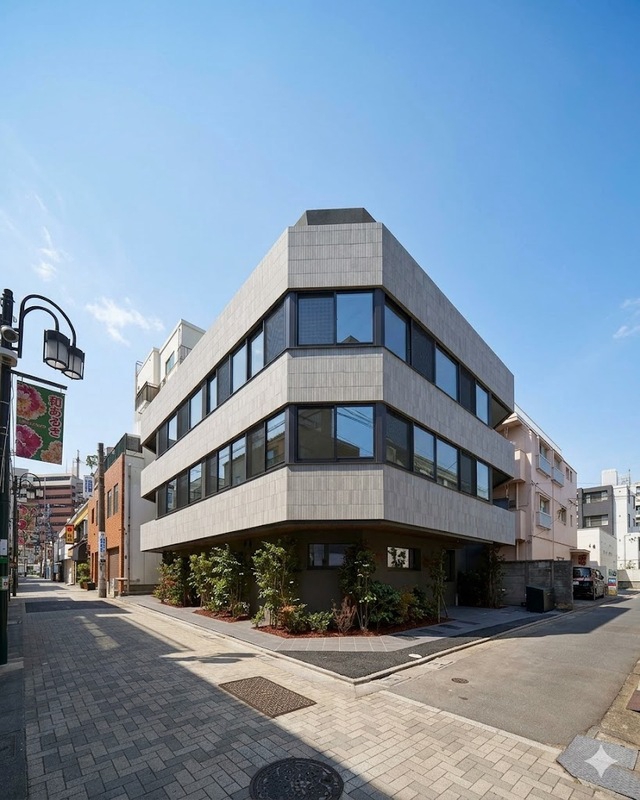 建物外観　多面体のような特徴的なフォルム