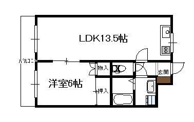 エラン宮崎弐番館（1LDK）の間取り