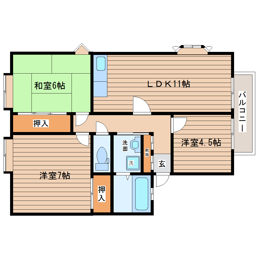 サンビレッジ南富ヶ丘　K棟の間取り