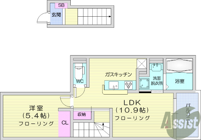 仙台市青葉区上愛子のアパートの間取り