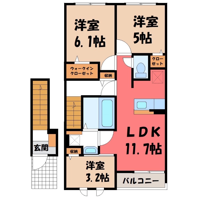 下都賀郡壬生町大師町のアパートの間取り