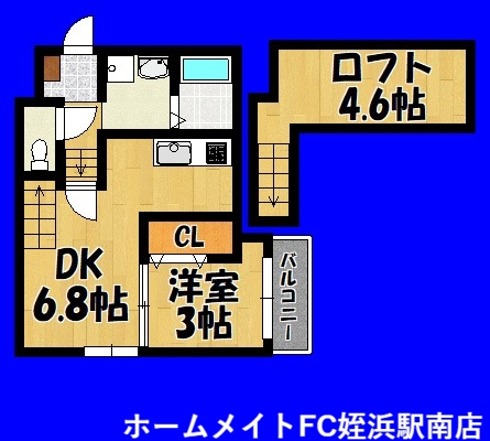 福岡市西区内浜のアパートの間取り