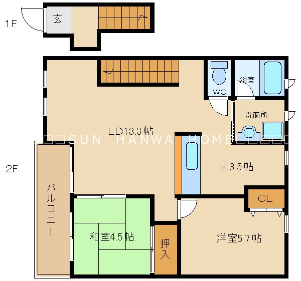 八尾市高美町のアパートの間取り