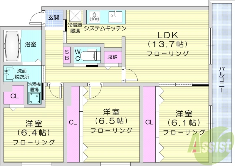 グランメール行啓通の間取り