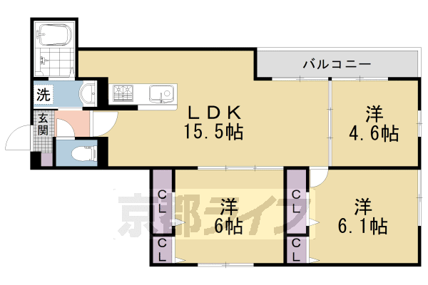 京都市右京区嵯峨折戸町のアパートの間取り