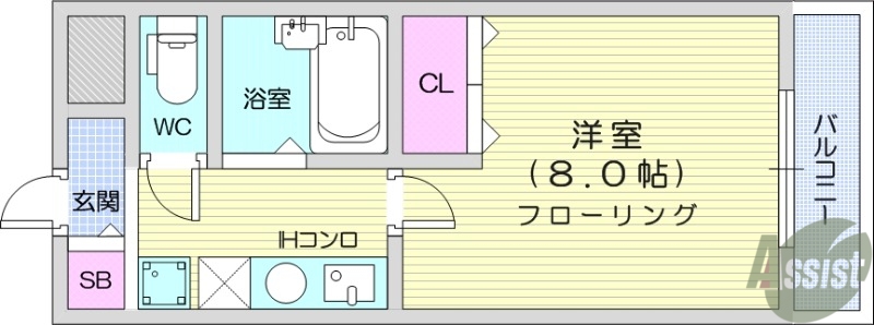 仙台市宮城野区榴ケ岡のマンションの間取り