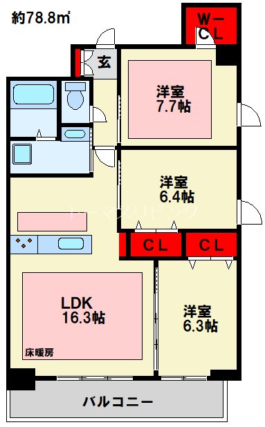 北九州市小倉北区田町のマンションの間取り