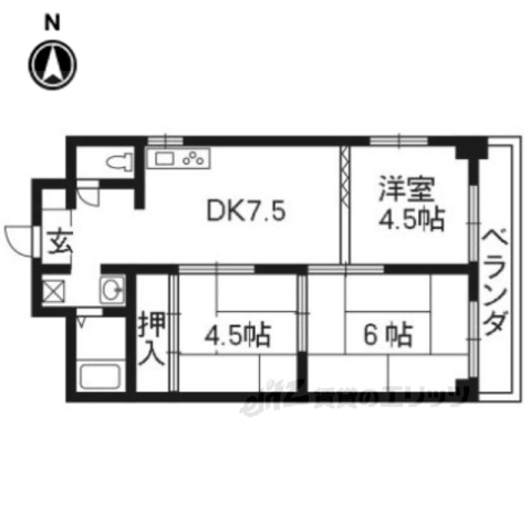 京都市左京区一乗寺赤ノ宮町のマンションの間取り