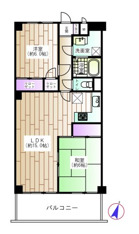 川越駅2LDK☆富士見マンションA棟の間取り