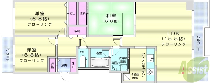 札幌市北区北三十五条西のマンションの間取り