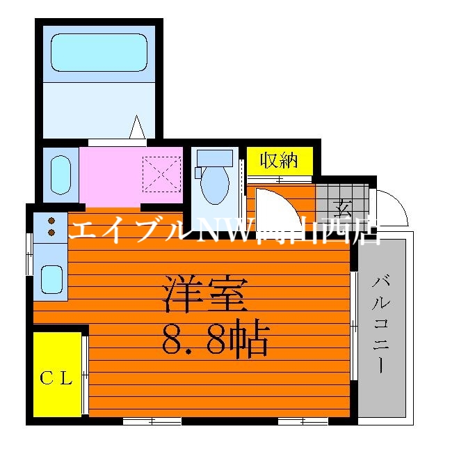 岡山市北区下伊福のアパートの間取り