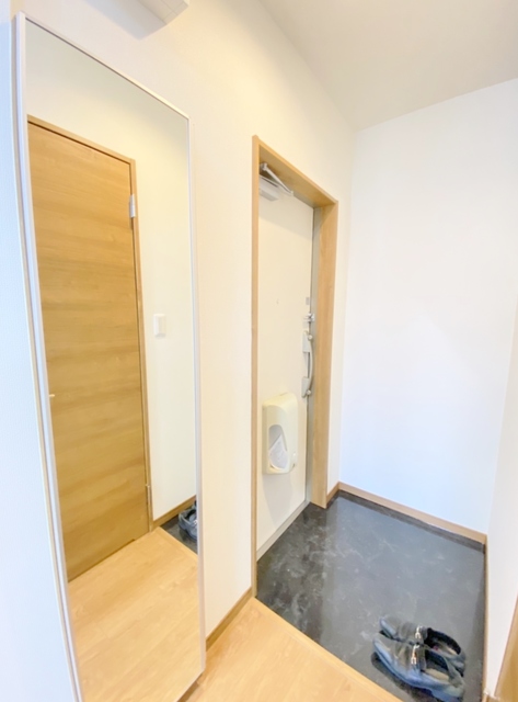 玄関　左の鏡はシューズボックスです