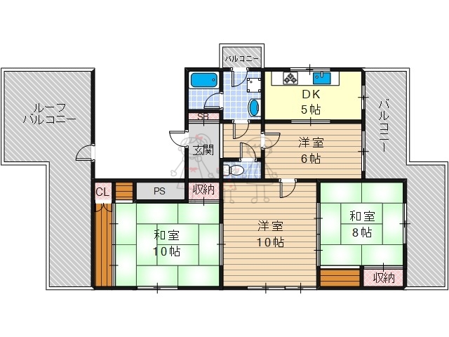 大阪市東住吉区桑津のマンションの間取り