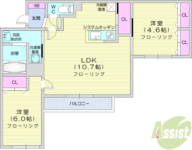 札幌市北区北六条西のマンションの間取り