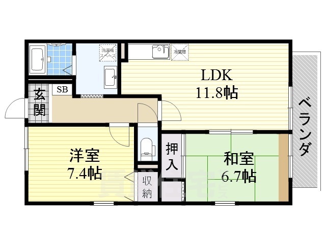 豊中市熊野町のアパートの間取り