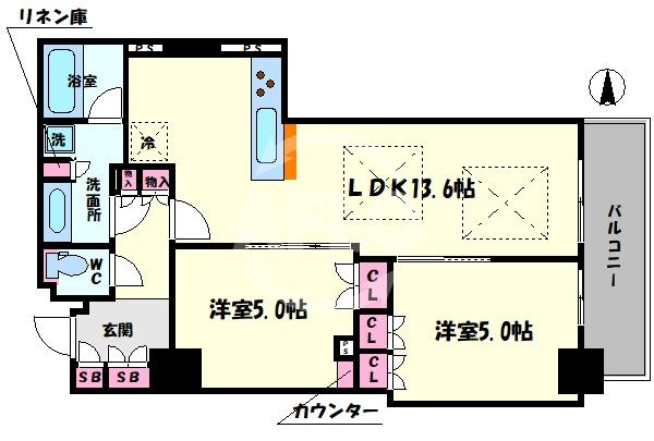 大阪市中央区東心斎橋のマンションの間取り