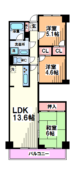 国立市富士見台のマンションの間取り