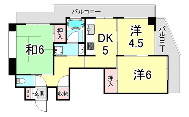 神戸市中央区中山手通のマンションの間取り