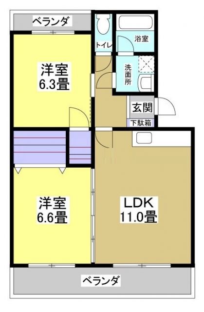 浜松市中央区舞阪町浜田のマンションの間取り