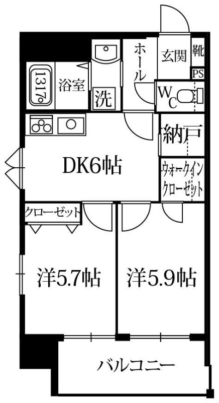 福岡市博多区博多駅前のマンションの間取り