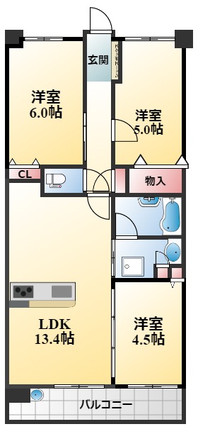 箕面市船場東のマンションの間取り